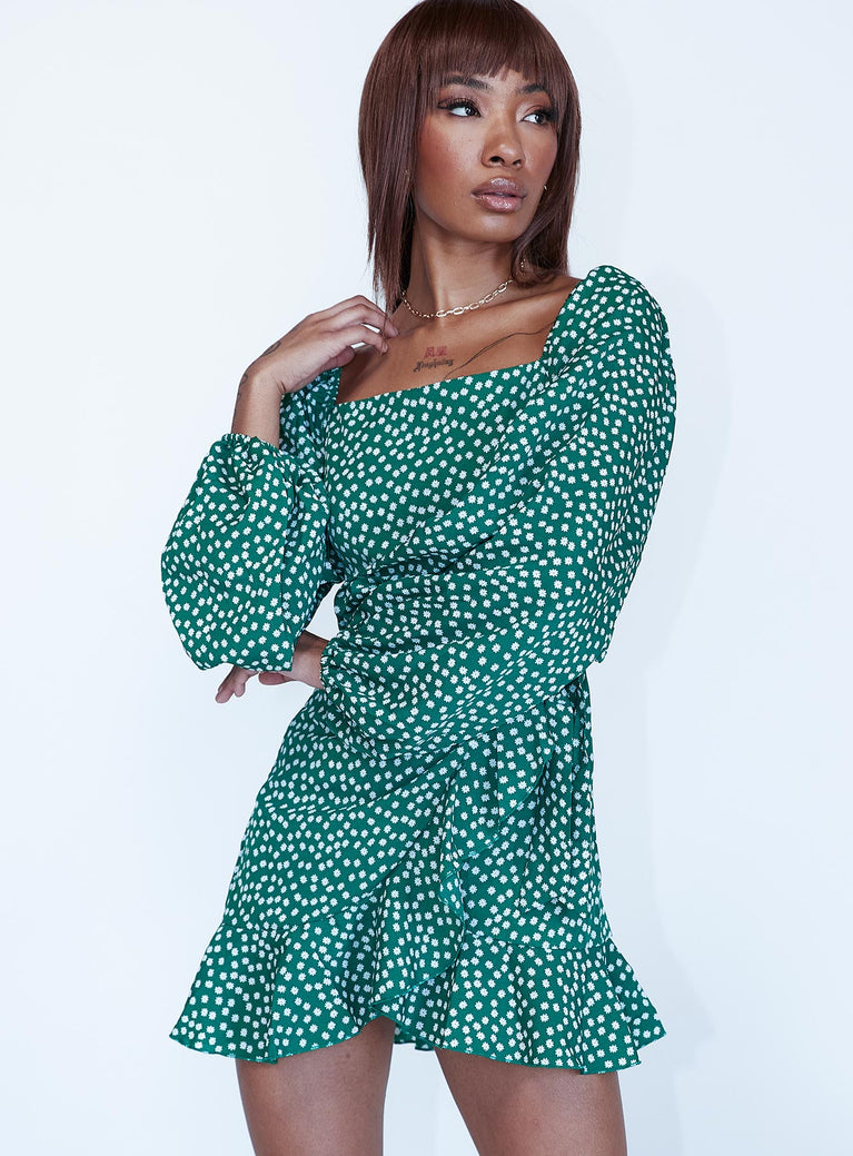 Caesura Long Sleeve Mini Dress Green